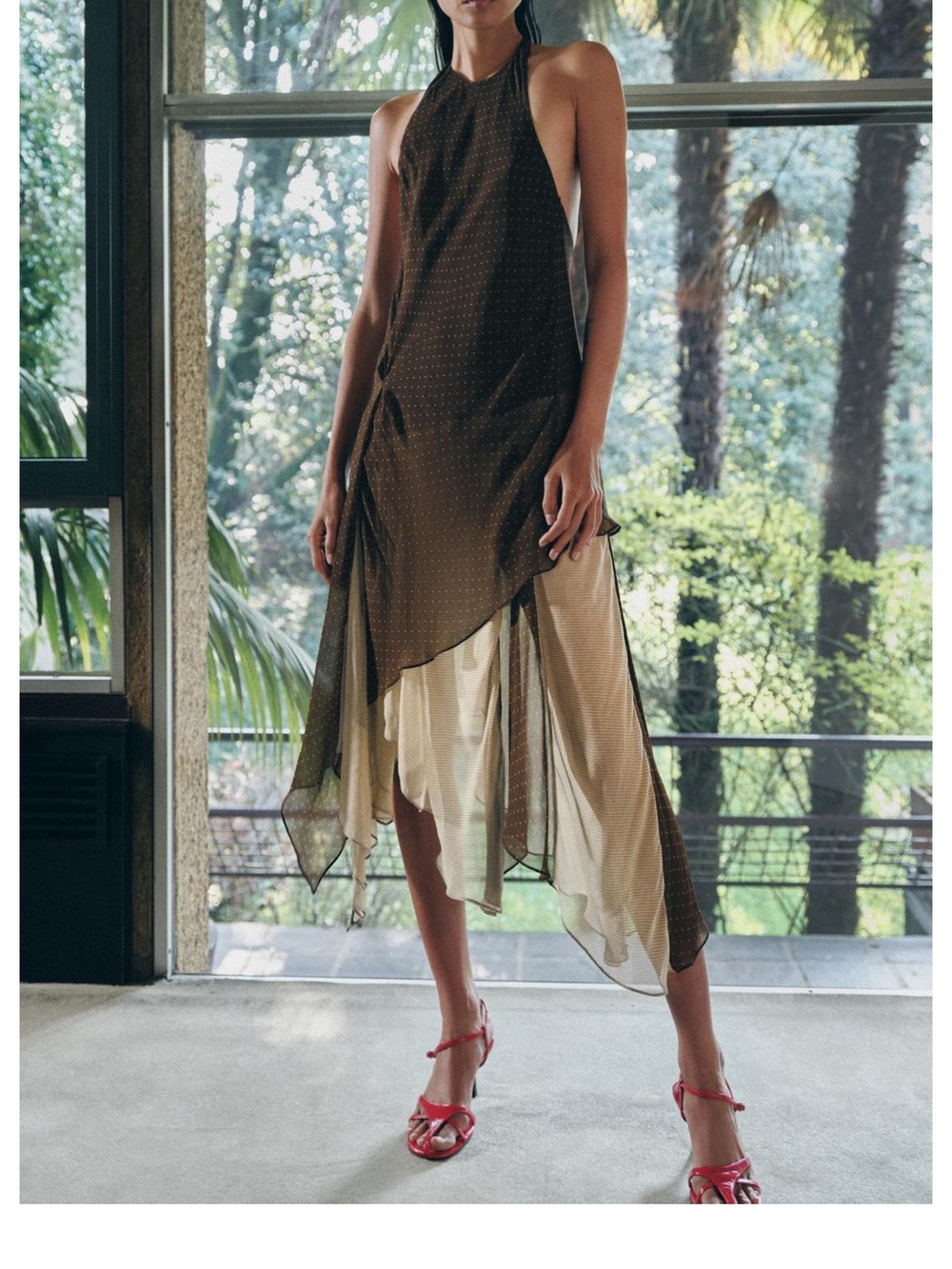 Zara Halter Asymmetrical Layered Dress with Cream Underlayer